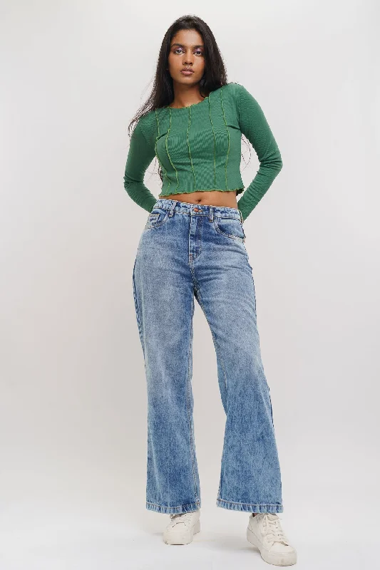 Embroidered women jeans with intricate patternsLight Blue Wide Jeans