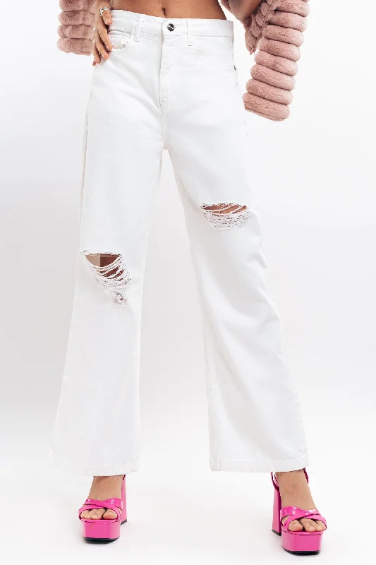 Jeggings women jeans combining the comfort of leggings and style of jeansWhite Distressed Wide Leg Jeans