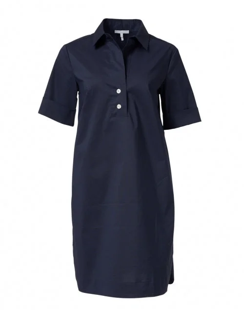 Off - the - Shoulder Women Dress for a Romantic and Feminine LookAileen Navy Short Sleeve Stretch Cotton Dress