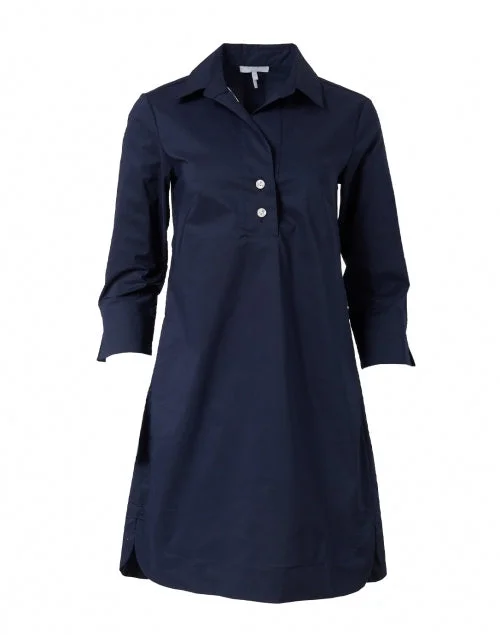 Plus Size Women Dress with a Flattering A - Line Cut for Comfort and StyleAileen Navy Stretch Cotton Dress