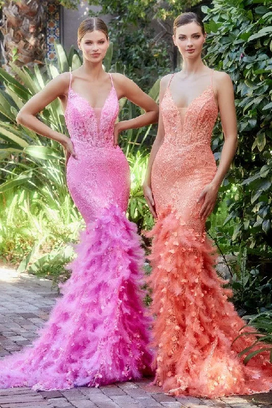 Plus Size Women Dress with a Flattering A - Line Cut for Comfort and StyleAndrea & Leo A1116 Feather Mermaid Prom Dress