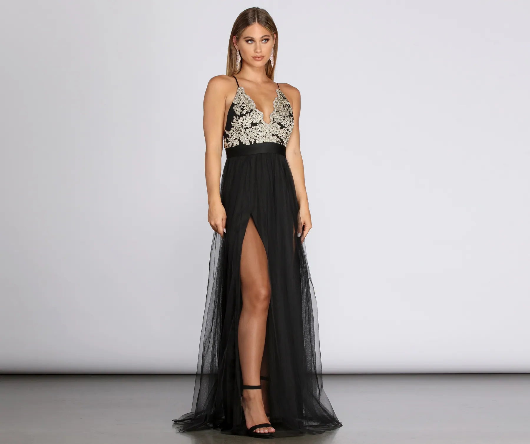 Backless Women Dress for a Sexy and Alluring Look at Evening EventsArya Formal Embroidered Tulle Dress