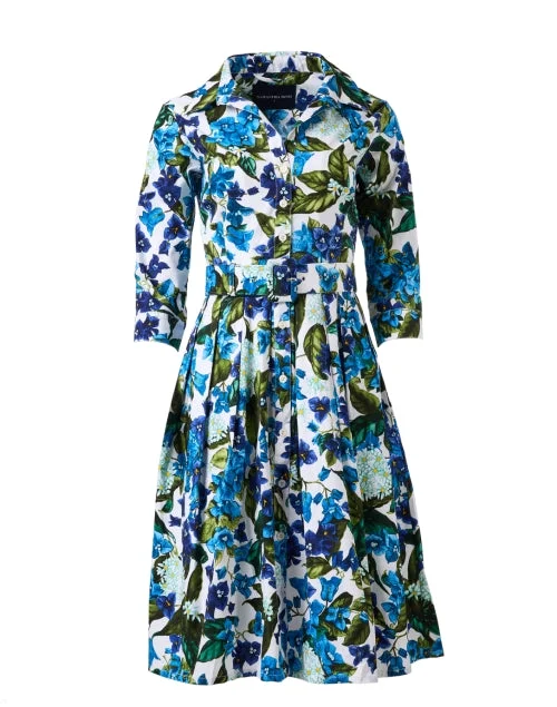 Plus Size Women Dress with a Flattering A - Line Cut for Comfort and StyleAudrey Blue and White Print Cotton Stretch Dress