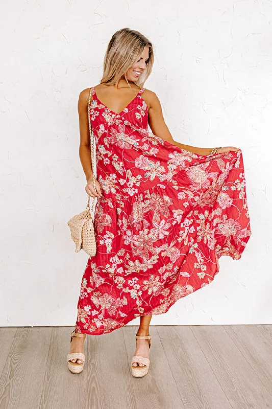 Lace - Embellished Women Dress for an Elegant and Sophisticated AppearanceBeachside Bliss Maxi Dress in Red