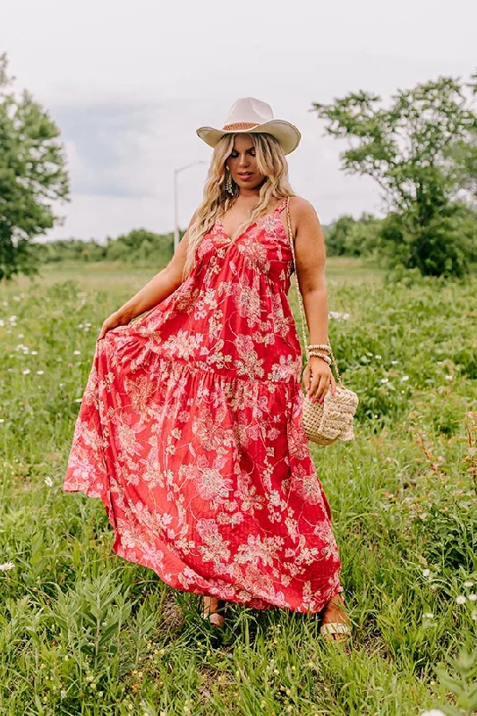 Off - the - Shoulder Women Dress for a Romantic and Feminine LookBeachside Bliss Maxi Dress in Red Curves