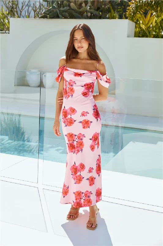 Mermaid - Style Women Dress with a Fitted Silhouette for Special OccasionsBlooming Love Satin Maxi Dress Pink