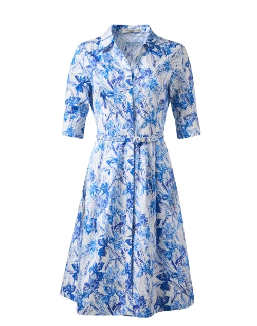 Mermaid - Style Women Dress with a Fitted Silhouette for Special OccasionsBlue and White Print Cotton Shirt Dress