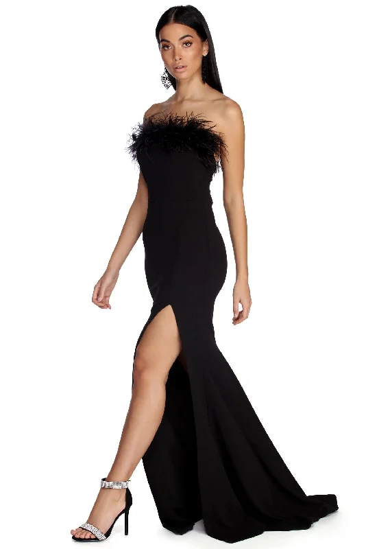 Lace - Embellished Women Dress for an Elegant and Sophisticated AppearanceBriella Formal High Slit Boa Dress