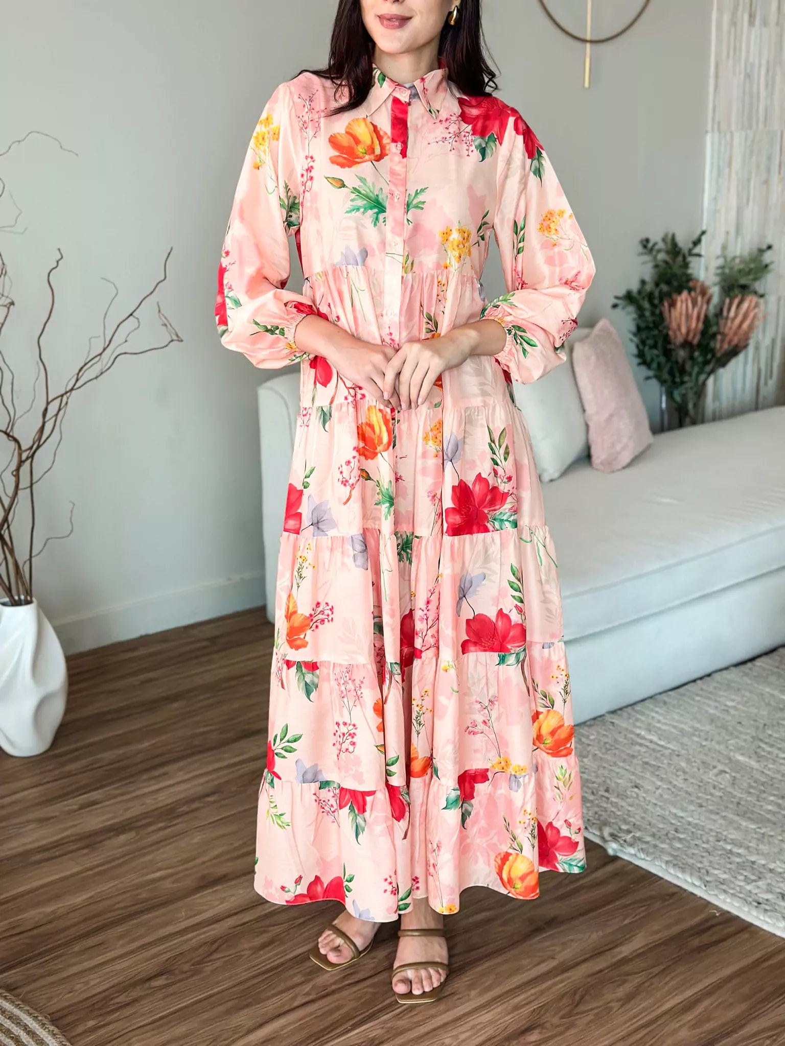 Wrap - Style Women Dress with Adjustable Fit for All Body TypesDaphne Floral Long Button Down Dress