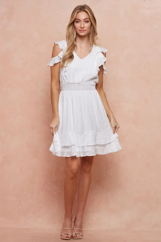 Mini Women Dress with a Short Hem for a Young and Trendy StyleShort Off Shoulder Ruffle Dress