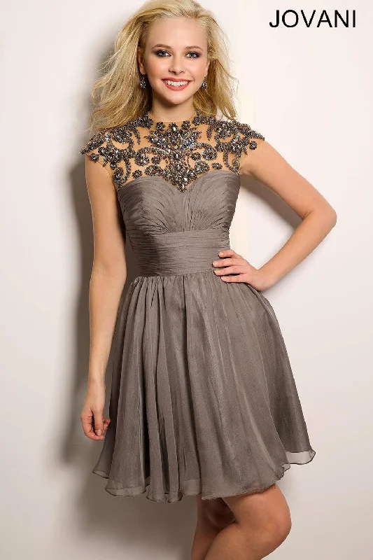 Pleated Women Dress with a Timeless and Elegant TextureJovani 21977 Short Homecoming Cocktail Chiffon Dress