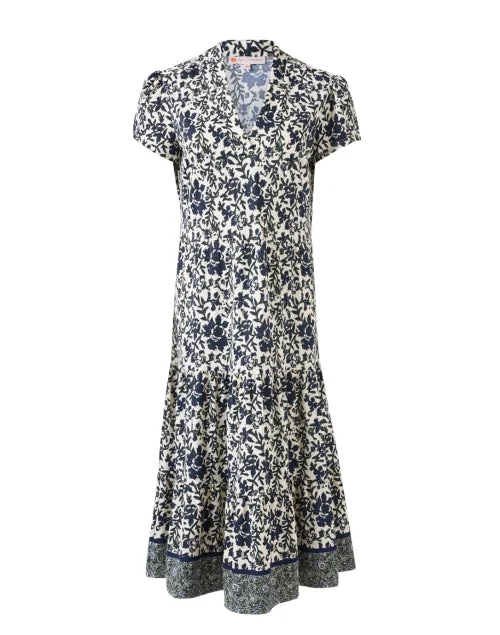 Off - the - Shoulder Women Dress for a Romantic and Feminine LookLibby Floral Cream and Navy Dress