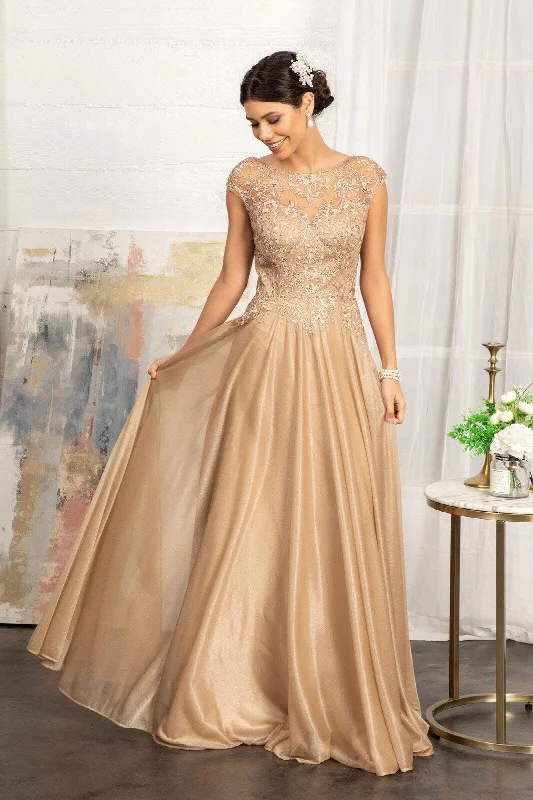 Pleated Women Dress with a Timeless and Elegant TextureGold 2XL Long Cap Sleeve Mother of the Bride Dress Sale