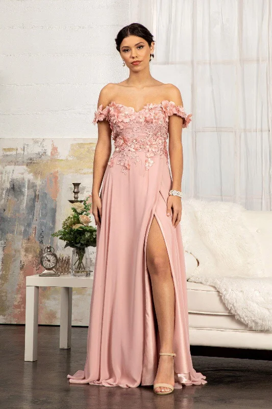 Ball Gown Women Dress with a Full Skirt for a Princess - like LookLong Off Shoulder Formal Chiffon Prom Gown Sale