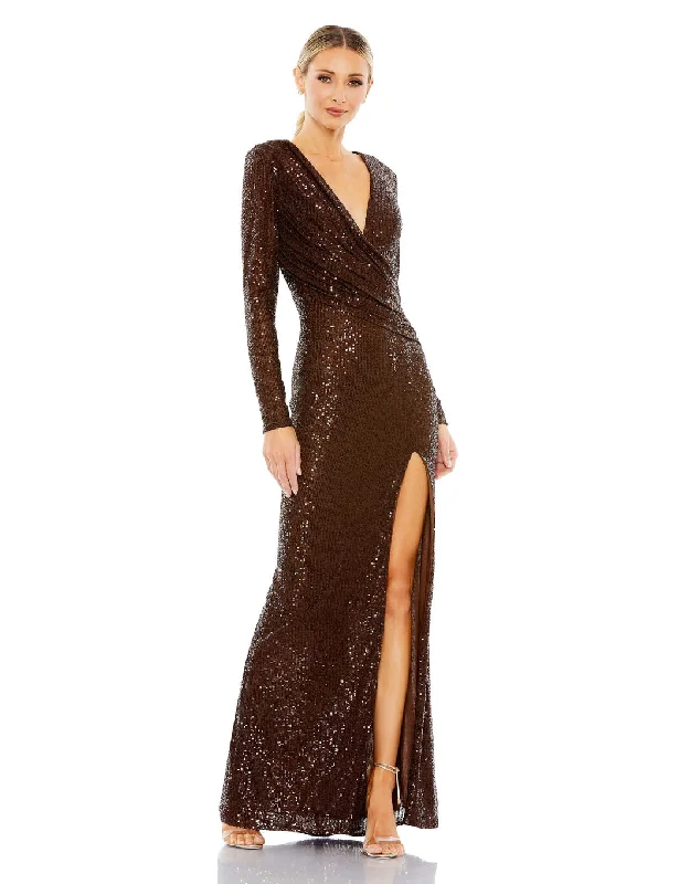 Sheath Women Dress with a Tailored Fit for a Professional LookMac Duggal 26723 Long Sleeve Formal Sequin Dress