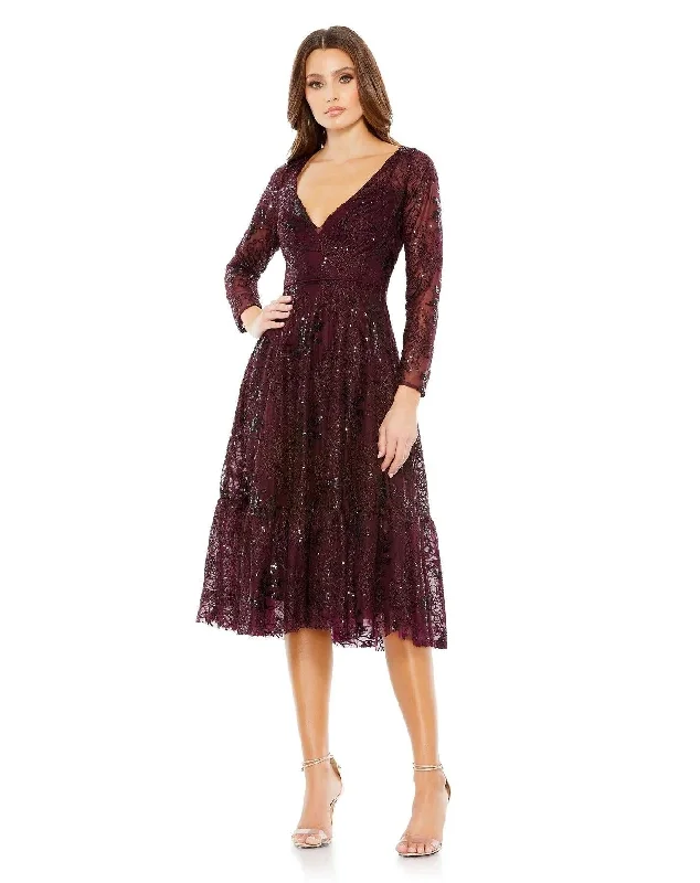 Plus Size Women Dress with a Flattering A - Line Cut for Comfort and StyleMac Duggal 68001 Long Sleeve Lace Midi Dress