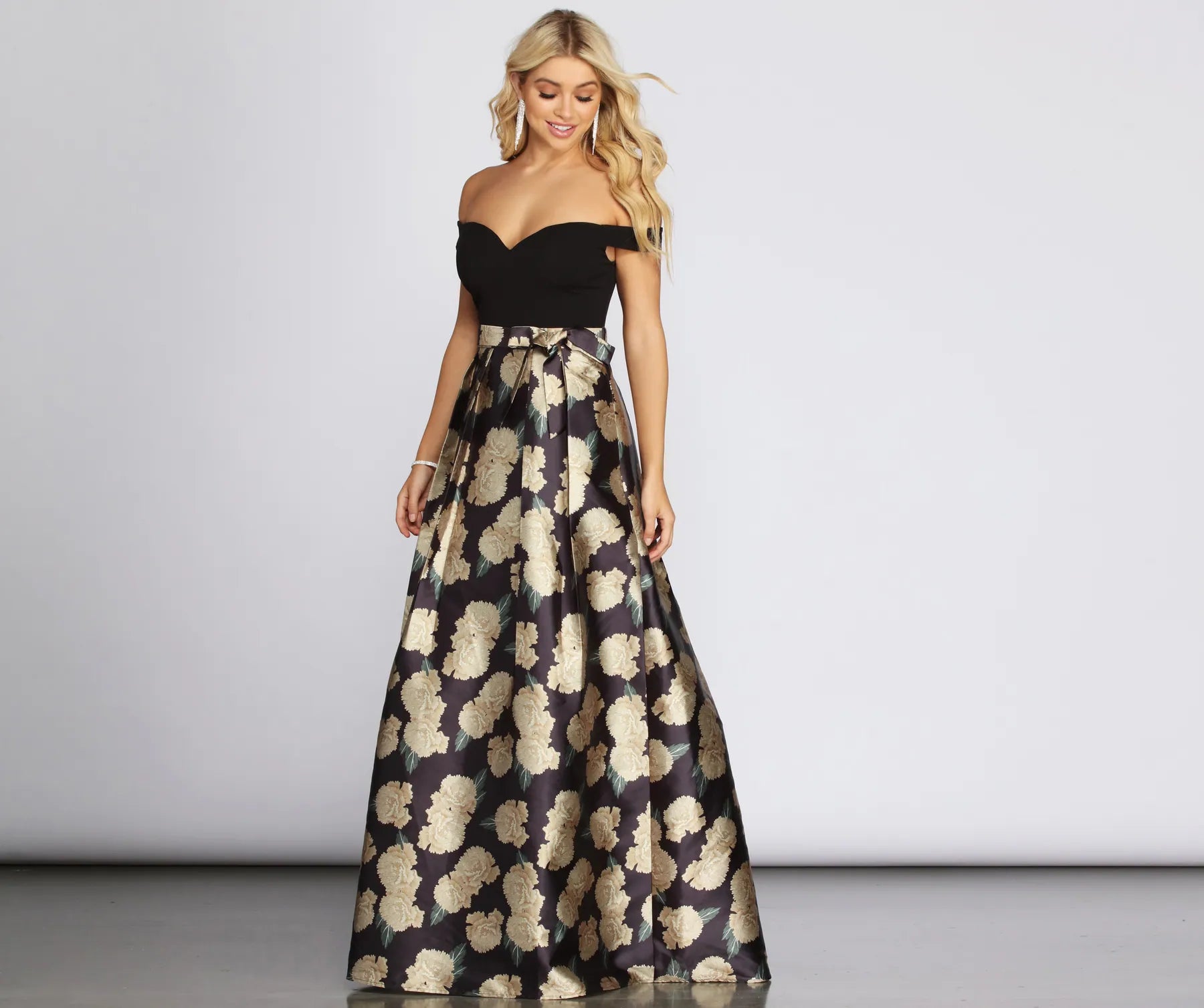 Little Black Women Dress with Sequins for a Glamorous Night OutMaude Floral Woven Satin Gown