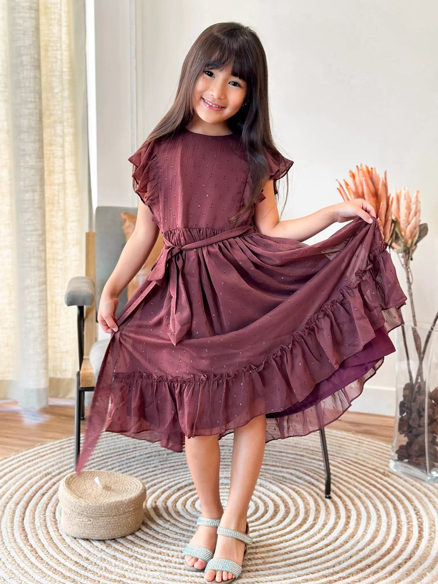 Sleeveless Women Dress in Bright Colors for Summer PartiesMini Pecan Rose Long Dress for Girls