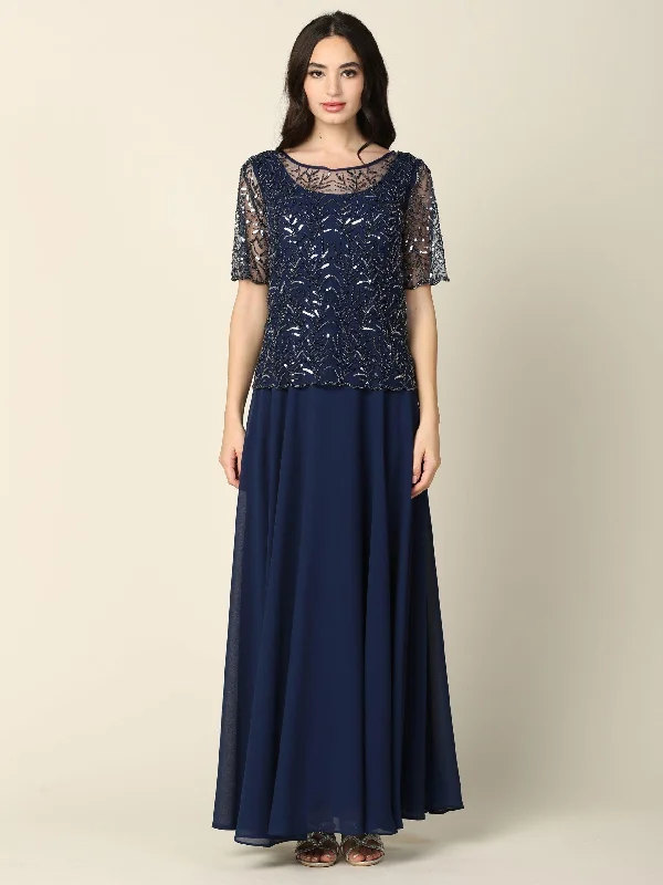 Shift Women Dress with a Simple and Classic Design for Everyday WearMother of the Bride Beaded Long Formal Chiffon Gown