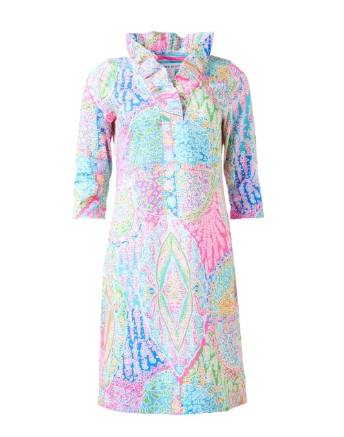 Printed Abstract Women Dress for a Modern and Artistic AppealMulti Bazaar Printed Ruffle Neck Dress