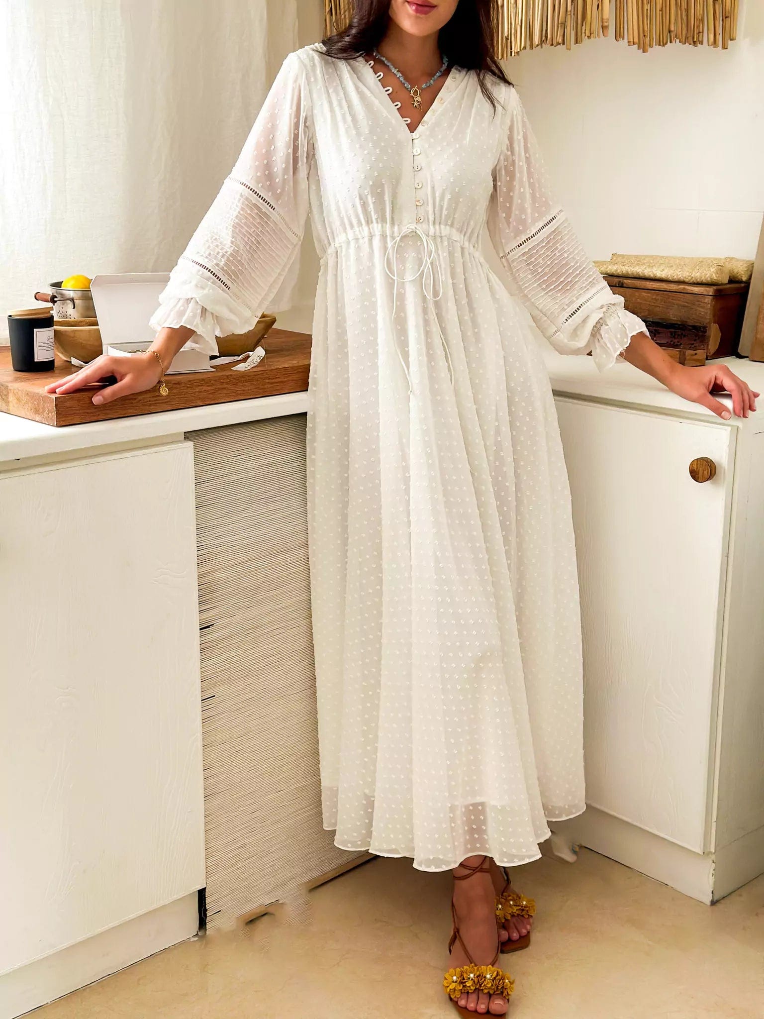 Lace - Embellished Women Dress for an Elegant and Sophisticated AppearanceOcean Oasis White Long Dress