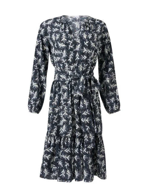 Mini Women Dress with a Short Hem for a Young and Trendy StylePauline Navy Print Silk Dress