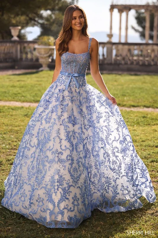 Backless Women Dress for a Sexy and Alluring Look at Evening EventsSherri Hill Lace Damask Prom Dress 57058