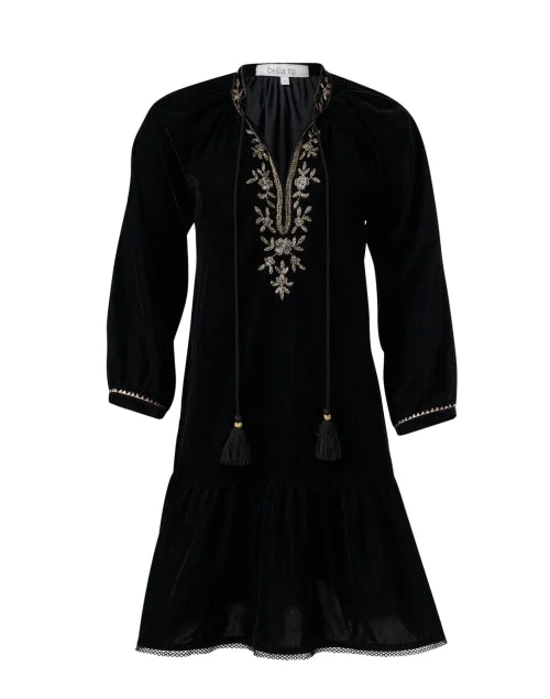 Ruffled Women Dress with Multiple Layers for a Playful and Girly StyleSloane Black Embroidered Velvet Dress