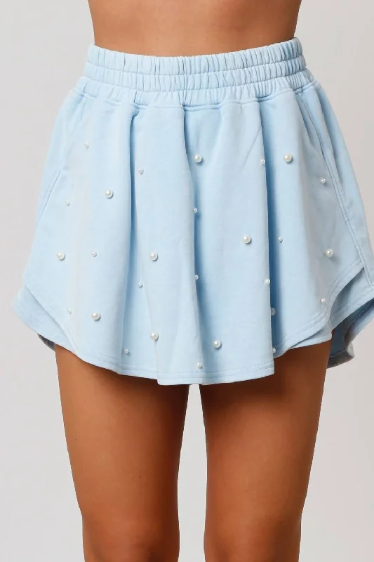 Linen Women Shorts for Breathable Comfort in Hot WeatherAubrey Pearl Embellished Skort In Baby Blue