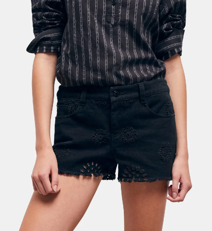 High - Waisted Women Shorts for a Retro and Flattering LookBlack Denim Shorts With Broderie Anglaise