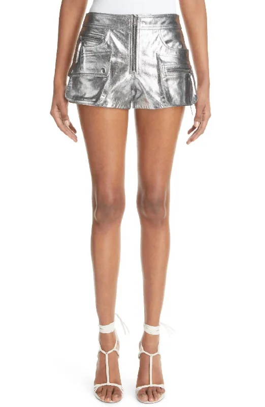 Cuffed Women Shorts for a Laid - Back and Trendy LookCoria Leather Shorts In Silver