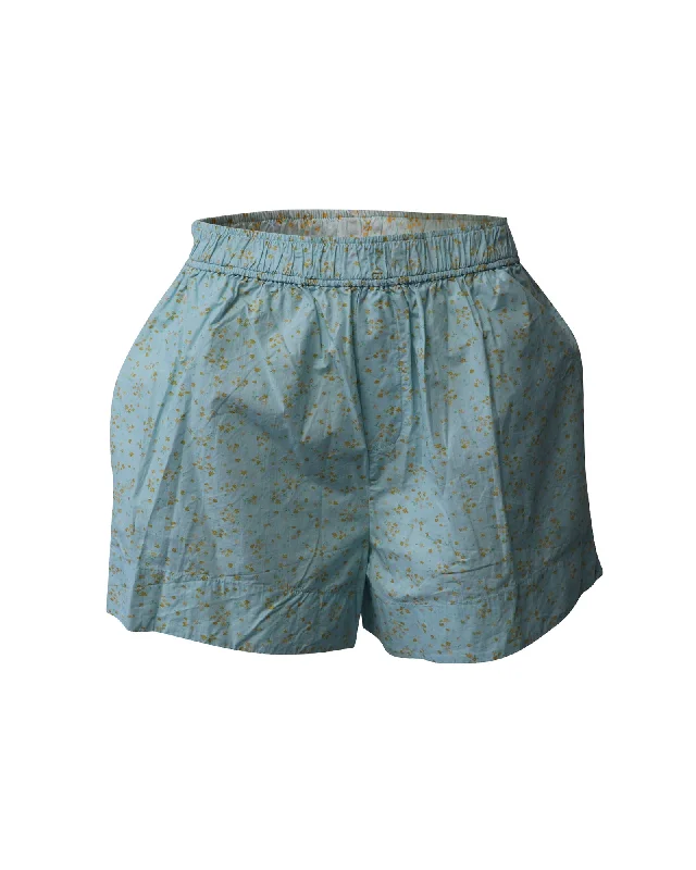 Solid Color Women Shorts in Bright Hues for a Bold StatementGanni Floral Printed Shorts in Blue Cotton