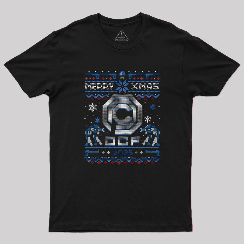 Ringer T Shirt Women with Retro - Inspired StripesHappy Robo Xmas T-Shirt