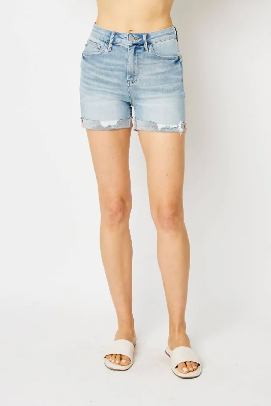 Patterned Geometric Women Shorts for a Modern AppealHigh Rise Denim Shorts In Light Wash