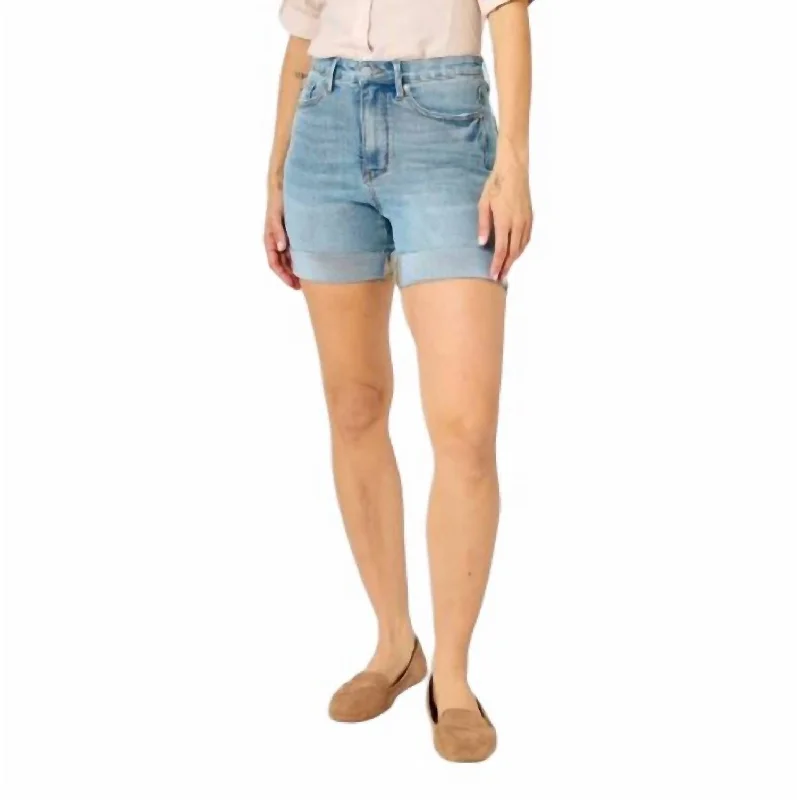 High - Waisted Women Shorts for a Retro and Flattering LookHigh Waist Tummy Control Cool Denim Shorts In Med Blue