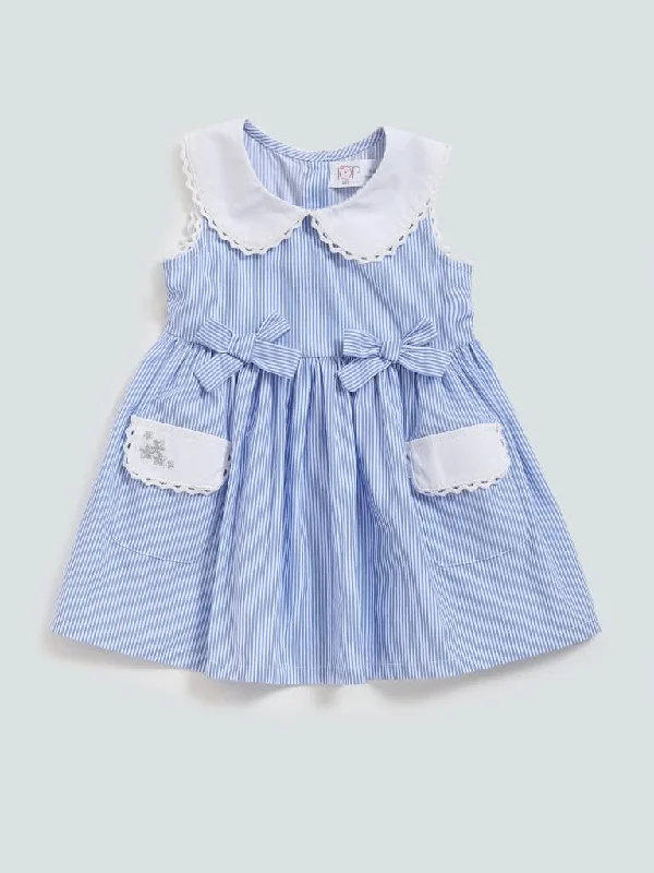 Belted Women Shorts to Enhance the WaistlineHOP Baby Blue Striped Peter Pan Collar Dress