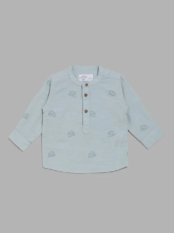 Plus Size Women Shorts with a Comfortable and Stylish FitHOP Baby Light Teal Elephant Embroidered Shirt