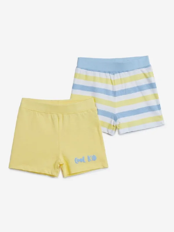 Solid Color Women Shorts in Bright Hues for a Bold StatementHOP Baby Light Yellow & Blue Shorts Set of Two