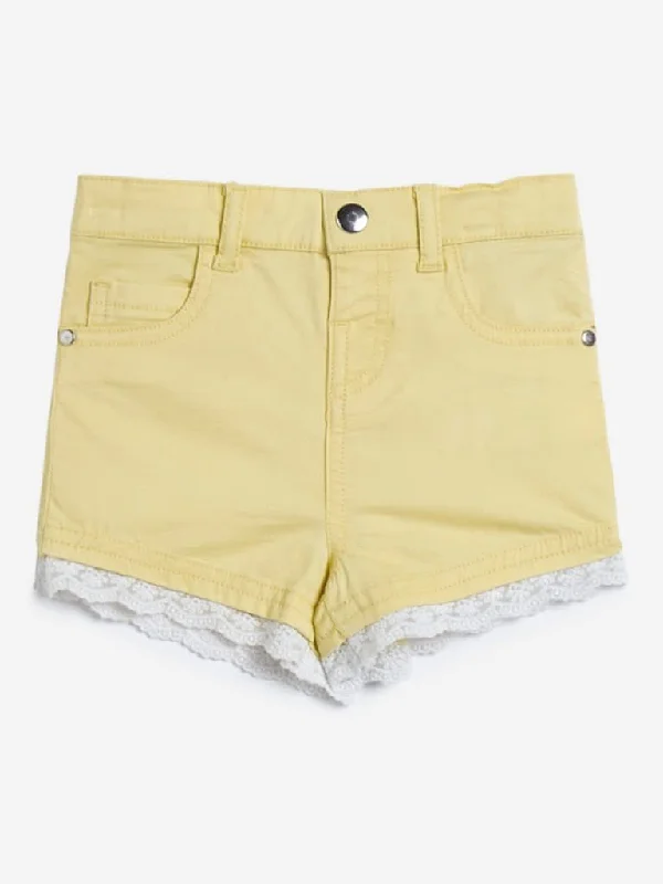 Ruffled Hem Women Shorts to Add a Feminine TouchHOP Baby Light Yellow Lace-Detailed Shorts