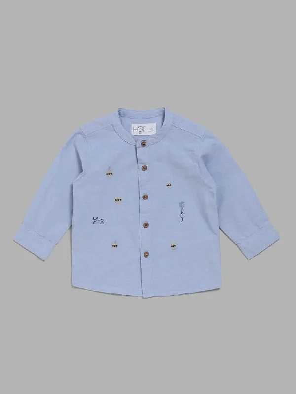 Twill Women Shorts with a Smooth Texture and DurabilityHOP Baby Pastel Blue Embroidered Shirt