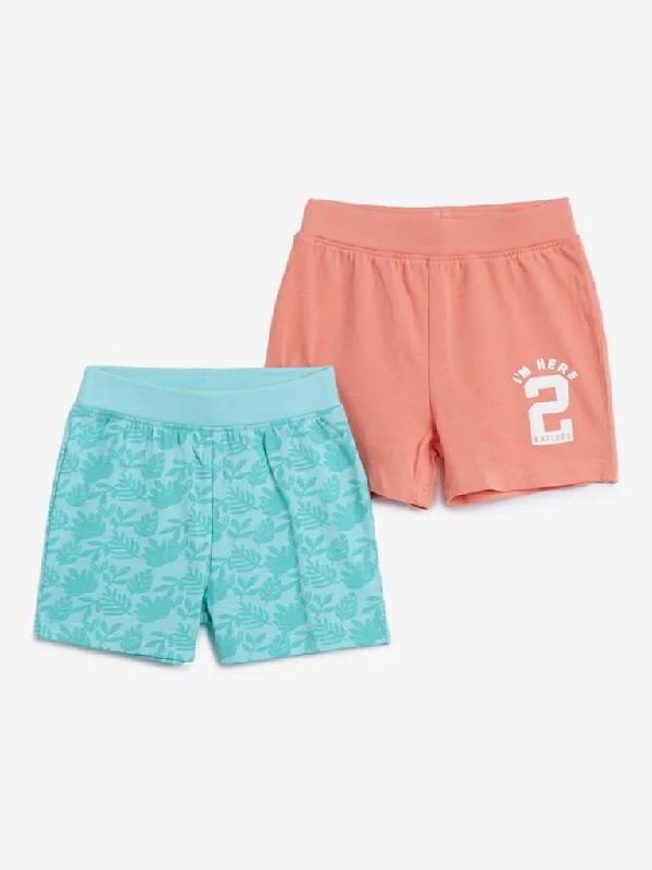 Jeanette Women Shorts with a Soft and Comfortable FeelHOP Baby Peach & Blue Printed Shorts Set of Two