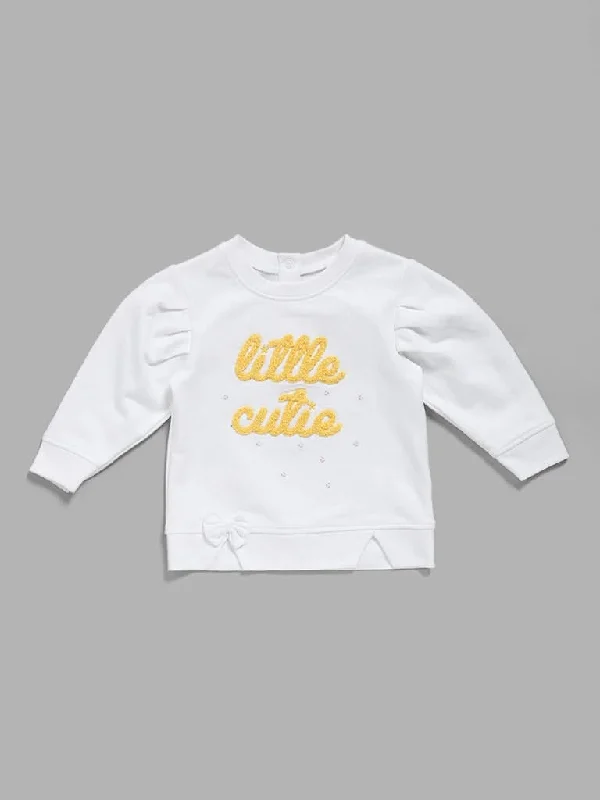 Tie - Waist Women Shorts for a Customizable FitHOP Baby Typography Embellished White Sweatshirt