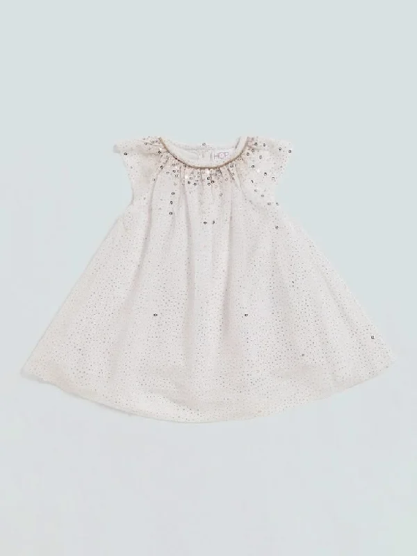 Solid Color Women Shorts in Bright Hues for a Bold StatementHOP Baby White Embellished Lily Flared Dress