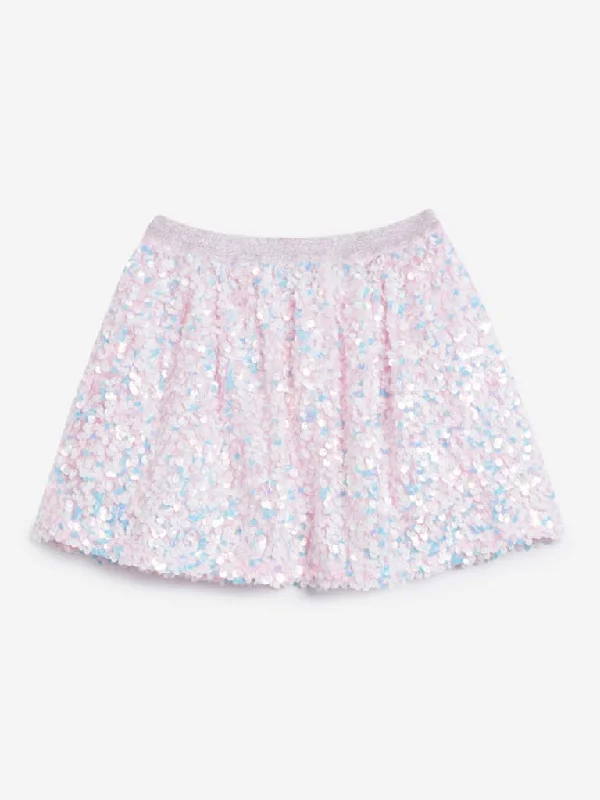 Twill Women Shorts with a Smooth Texture and DurabilityHOP Kids Light Pink Sequinned Skirt