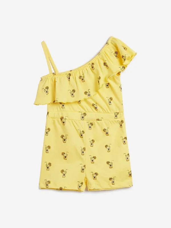 Leather Look Women Shorts for an Edgy and Chic StyleHOP Kids Yellow Printed Cotton Jumpsuit