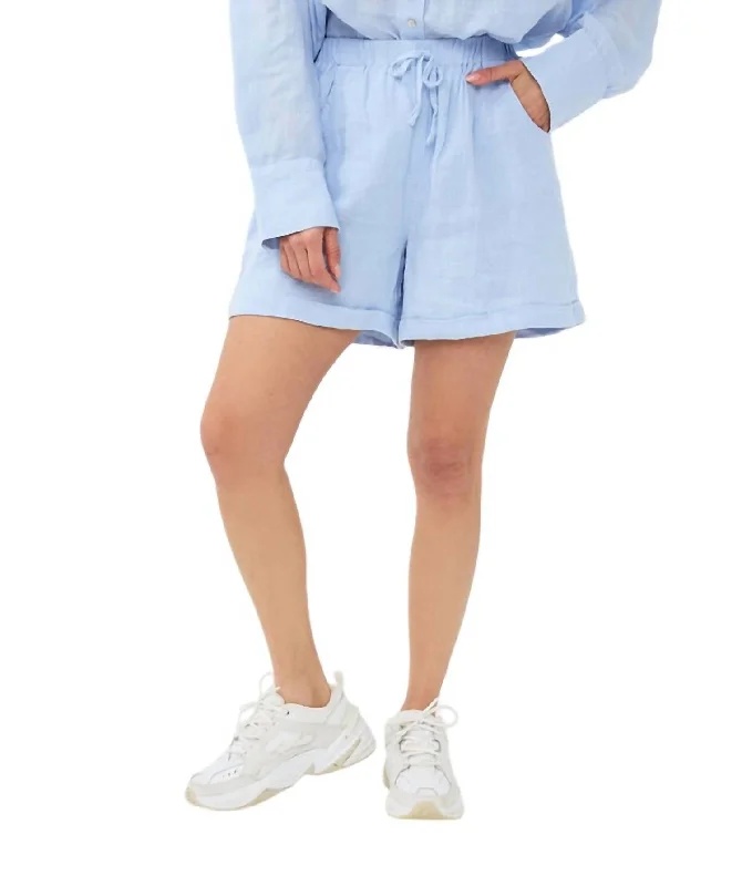 Elastic Waist Women Shorts for Easy Wear and ComfortLinen Shorts In Light Blue