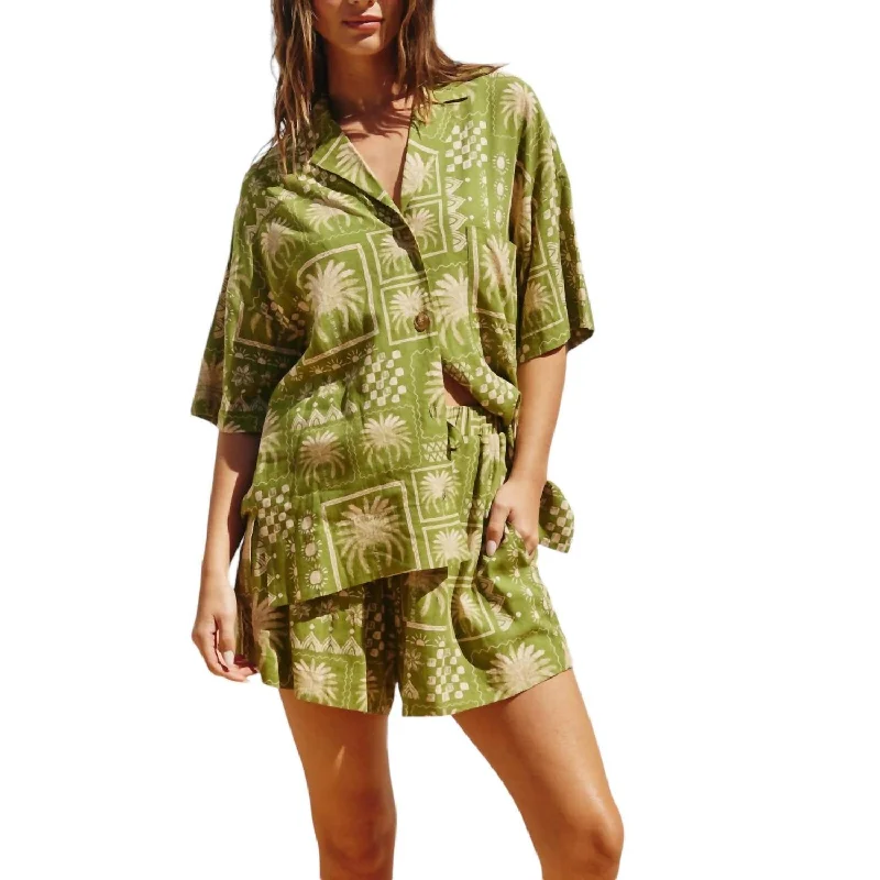 Cuffed Women Shorts for a Laid - Back and Trendy LookMirage Relaxed Shirt And Shorts Set In Green