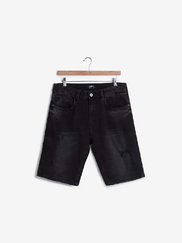 Twill Women Shorts with a Smooth Texture and DurabilityNuon Charcoal Distressed Slim-Fit Hendrix Shorts