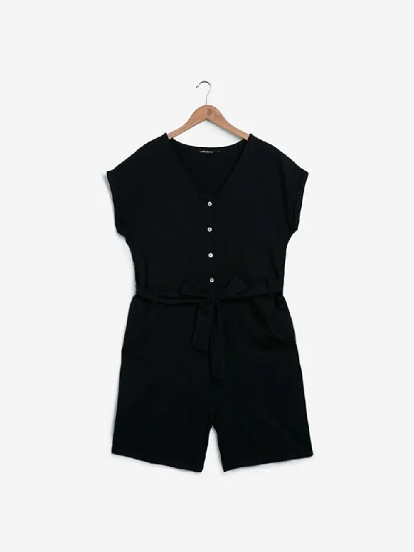 Belted Women Shorts to Enhance the WaistlineSassy Soda Curves Black Playsuit With Belt