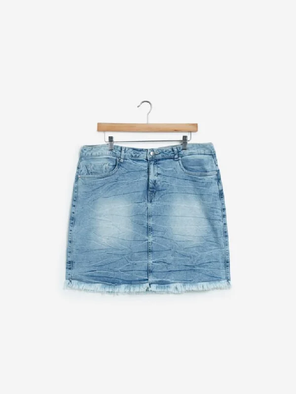 Solid Color Women Shorts in Bright Hues for a Bold StatementSassy Soda Curves Light Blue Denim Carter Skirt